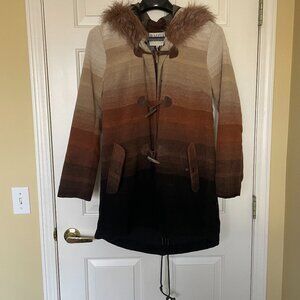 BB Dakota Bostwick Coat with Ombre and Toggles Faux Fur Hooded Size M